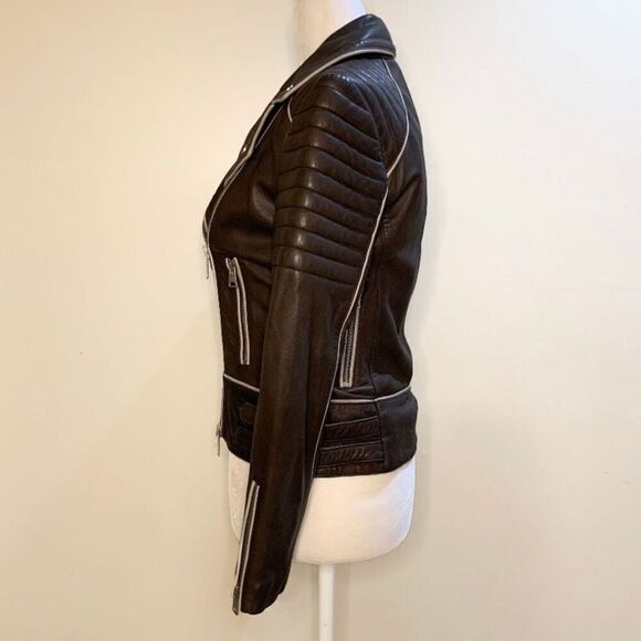 AllSaints Bixer Piped Biker Jacket Lamb Leather US 2 EU 34 UK 6 Women’s XS - Picture 5 of 10